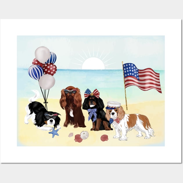 Patriotic Cavalier King Charles Spaniels, All Four Colors Wall Art by Cavalier Gifts